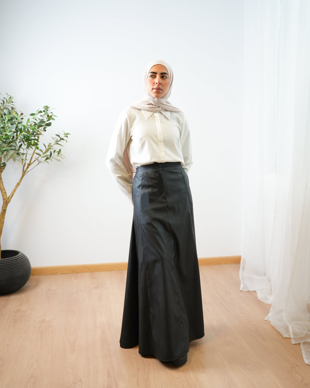 Leather Maxi Skirt Black C203