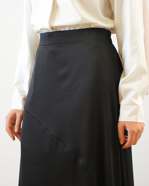 A-Line Silk Maxi Skirt Black C171