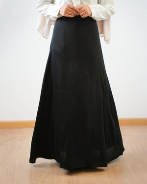 A-Line Silk Maxi Skirt Black C171