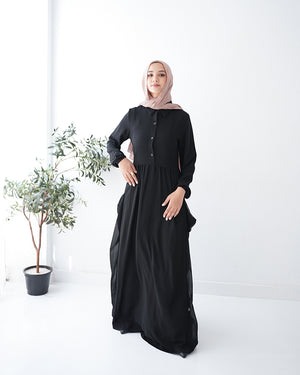 Front Button Abaya with Chiffon Side Drapes C5