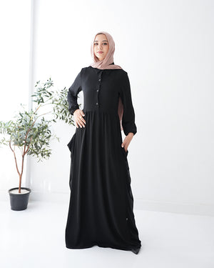 Front Button Abaya with Chiffon Side Drapes C5