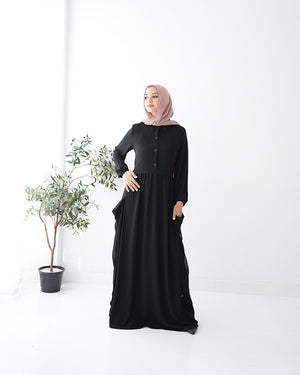Front Button Abaya with Chiffon Side Drapes C5