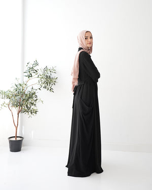 Front Button Abaya with Chiffon Side Drapes C5