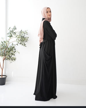 Front Button Abaya with Chiffon Side Drapes C5