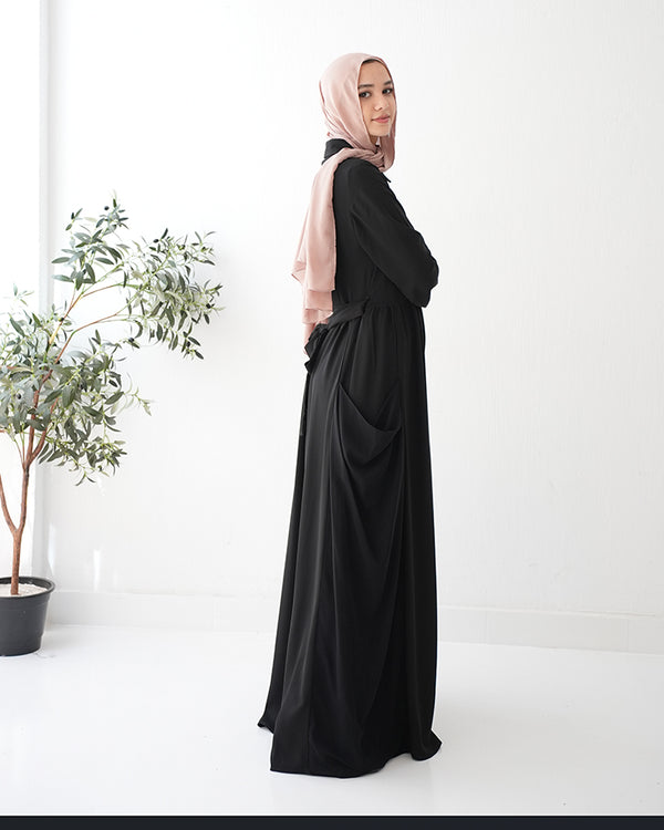 Front Button Abaya with Chiffon Side Drapes C5
