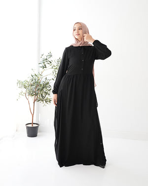 Front Button Abaya with Chiffon Side Drapes C5