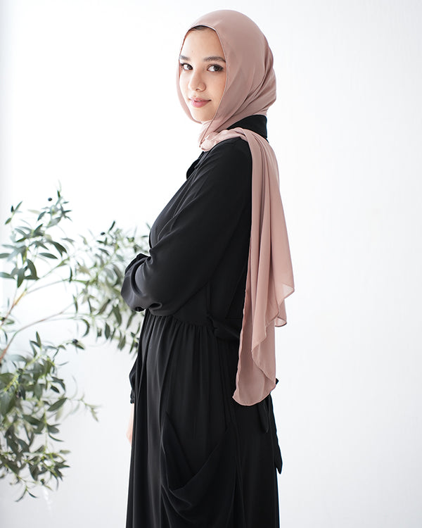 Front Button Abaya with Chiffon Side Drapes C5