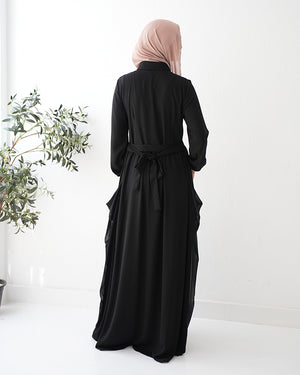 Front Button Abaya with Chiffon Side Drapes C5
