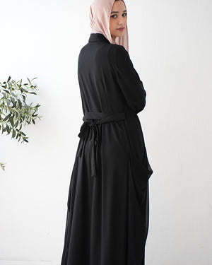 Front Button Abaya with Chiffon Side Drapes C5