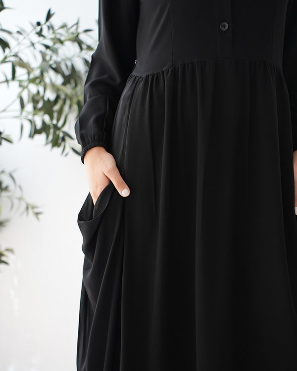 Front Button Abaya with Chiffon Side Drapes C5