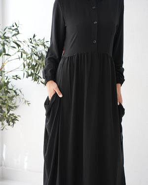 Front Button Abaya with Chiffon Side Drapes C5