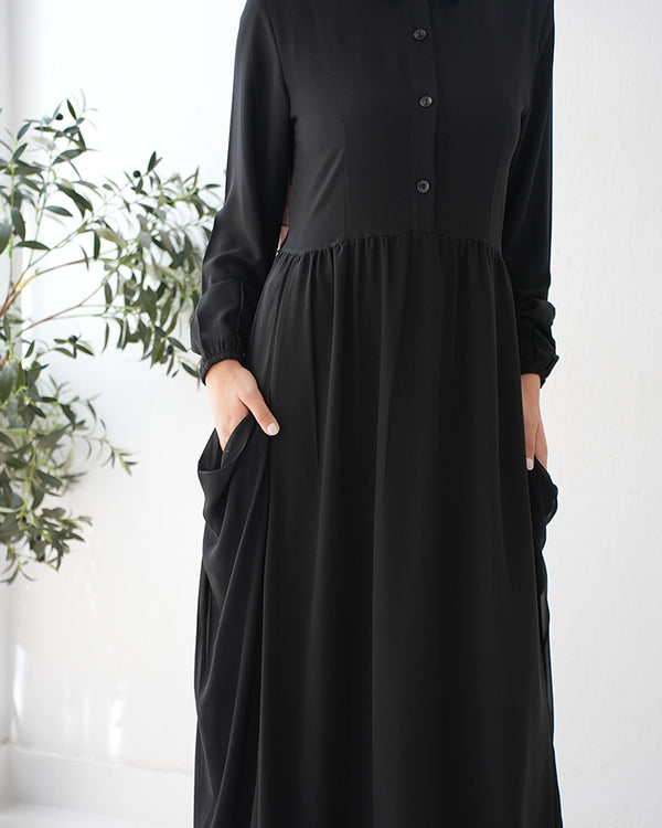 Front Button Abaya with Chiffon Side Drapes C5
