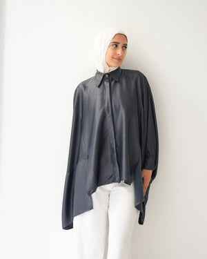 Free Size Poncho Metallic Dark Silver C2193