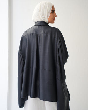 Free Size Poncho Metallic Dark Silver C2193