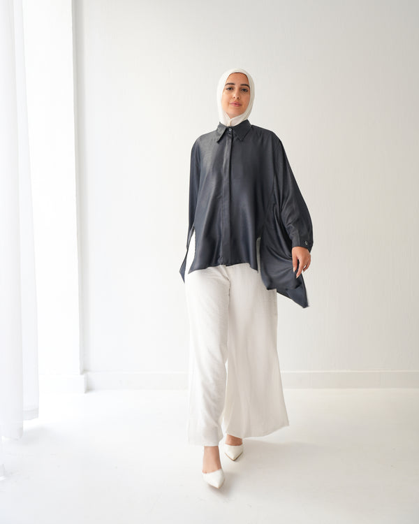 Free Size Poncho Metallic Dark Silver C2193