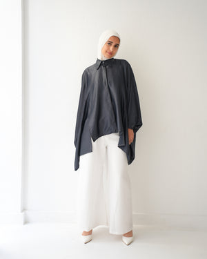 Free Size Poncho Metallic Dark Silver C2193