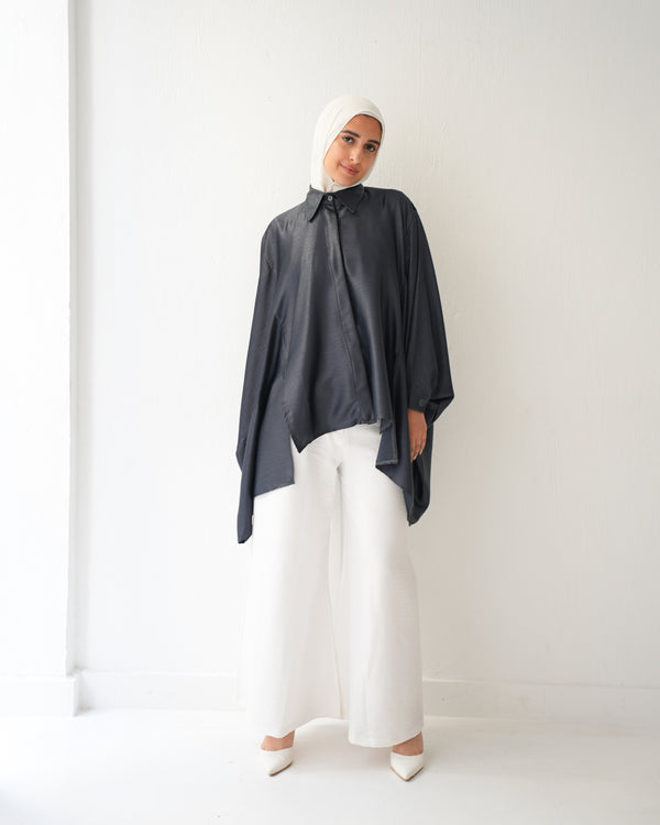 Free Size Poncho Metallic Dark Silver C2193