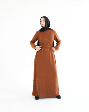 Basic Rib Dress Rust C166