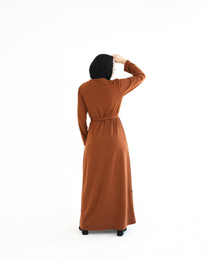 Basic Rib Dress Rust C166