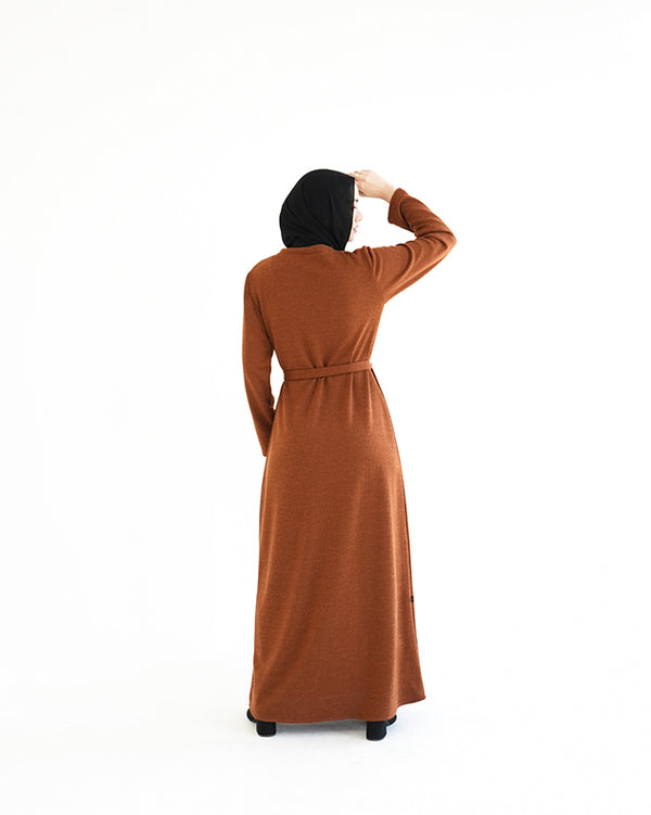 Basic Rib Dress Rust C166