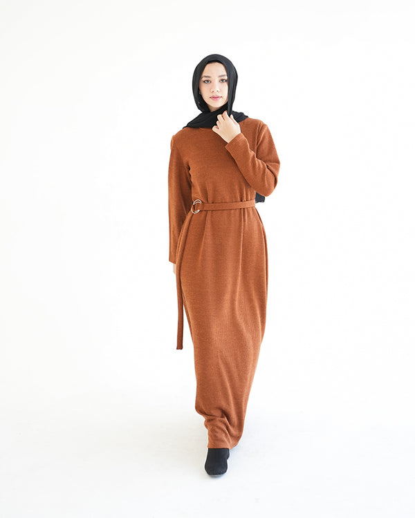 Basic Rib Dress Rust C166