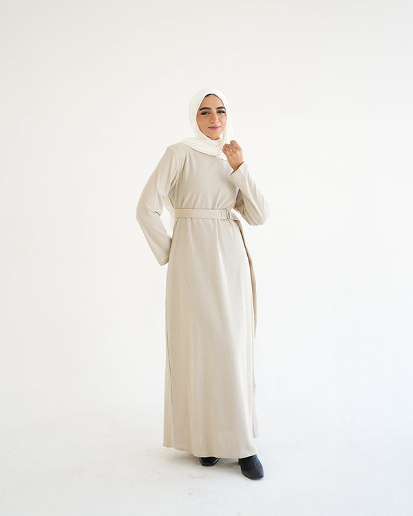 Basic Rib Dress Beige C166