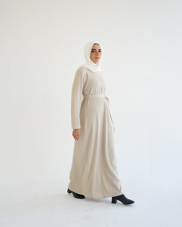 Basic Rib Dress Beige C166