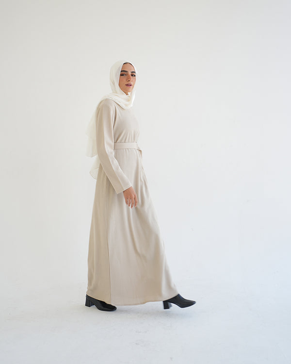 Basic Rib Dress Beige C166