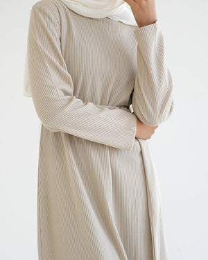 Basic Rib Dress Beige C166