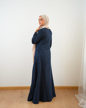 Modest Suede Buttoned Dress with Pockets Navy C140