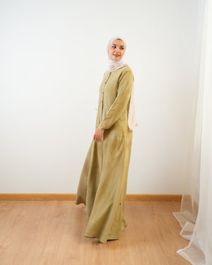 Modest Suede Buttoned Dress with Pockets Pistachio C140