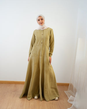Modest Suede Buttoned Dress with Pockets Pistachio C140