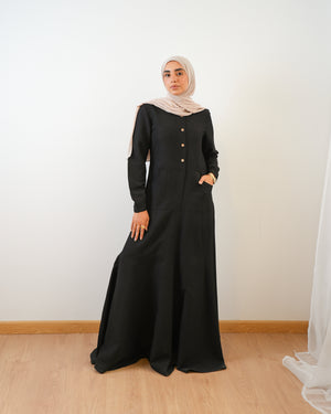 Modest Suede Buttoned Dress with Pockets Black C140