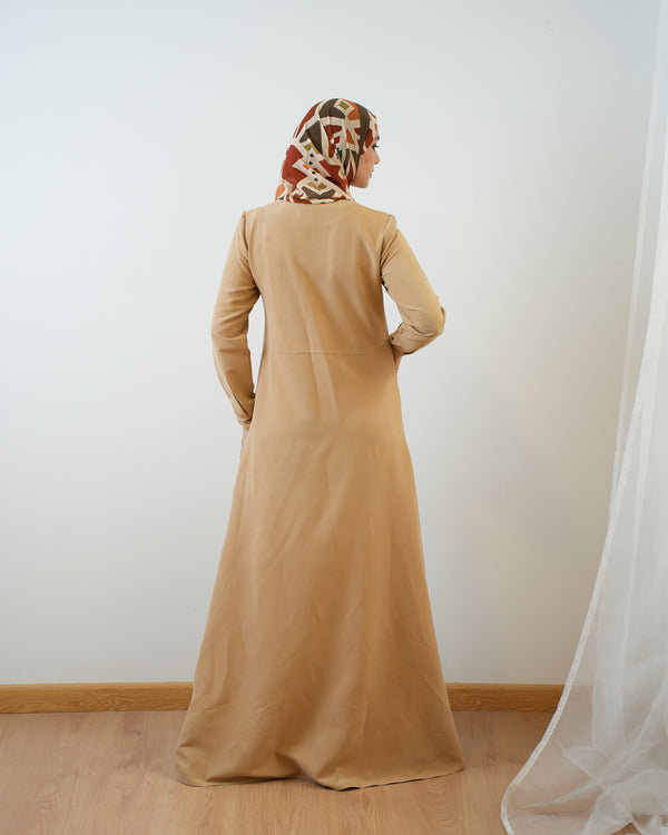 Modest Suede Buttoned Dress with Pockets Cafe C140