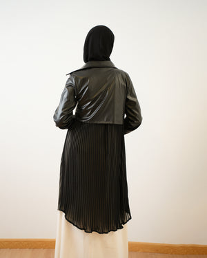 Back Pleated Leather Chemise Black C2342