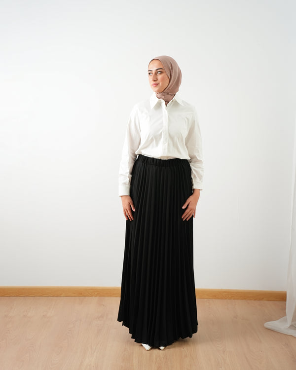 Maxi Crepe Pleated Skirt Black C503
