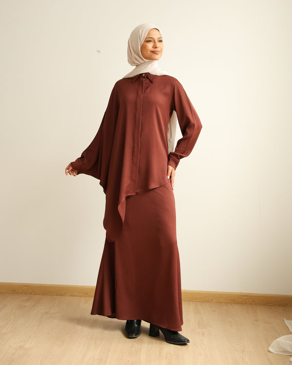 Asymmetric High Low Chemise Blouse Rust C1870