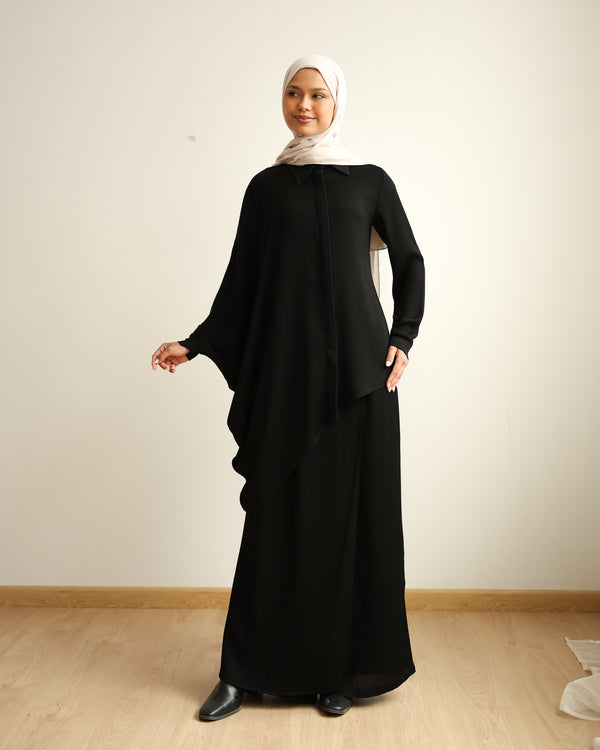 Asymmetric High Low Chemise Blouse Black C1870