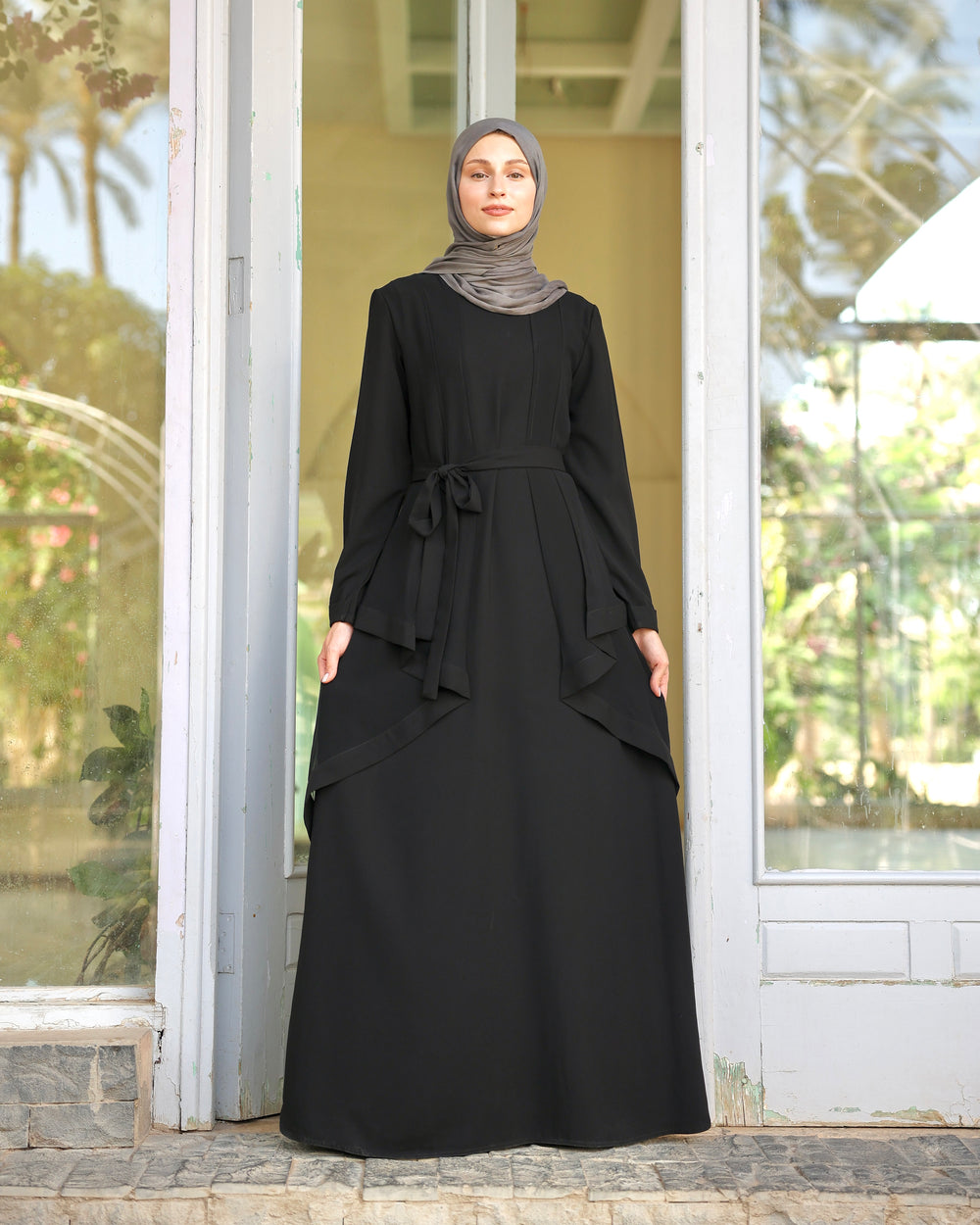 Abaya With Front Chiffon Drape C65