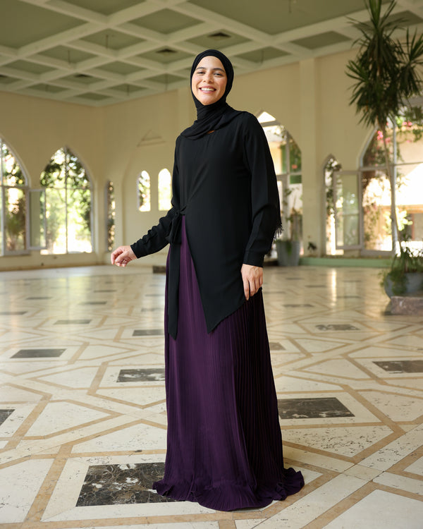 Side Wrap Pleated Abaya Purple C113