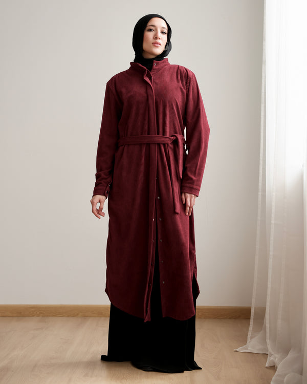 Velvet Corduroy Longline Shirt Maroon C510