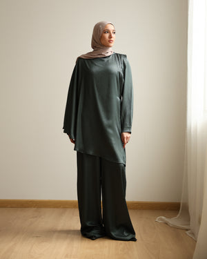 Shimmer Cape-Overlay Jumpsuit Green C1781
