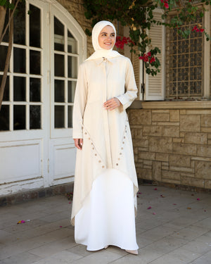 High Low Linen Buttoned Shirt Beige C2751