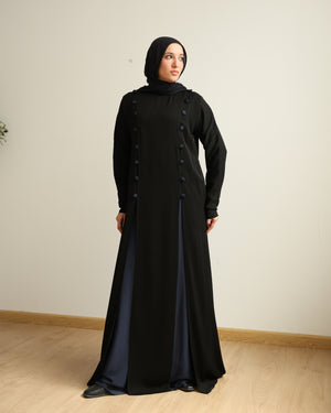 The Parallel Navy Button Abaya C278