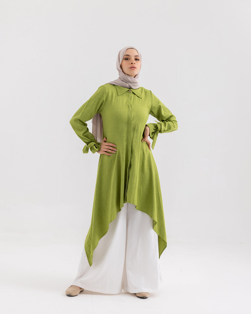 High Low Buttoned Chemise Apple Green C191
