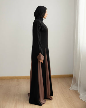 Silk Panel Abaya Cafe C238