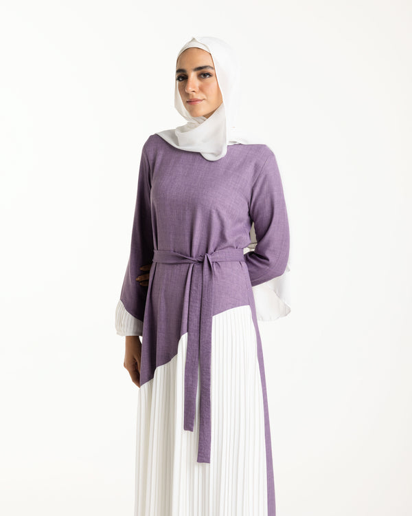 Linen Pleated Dress Mauve C742