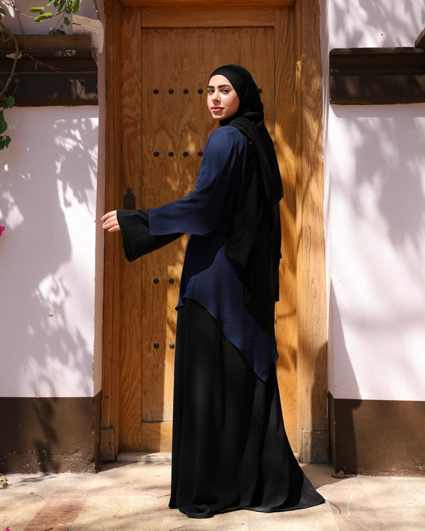 The Asymmetric Layered Abaya Black Navy C110