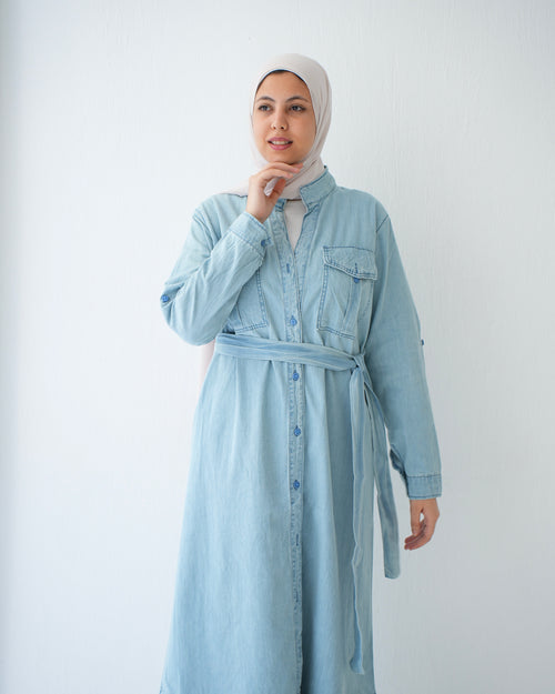Denim Shirt Dress Light Blue C400