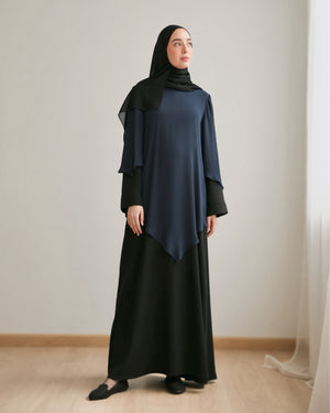The Asymmetric Layered Abaya Black Navy C110
